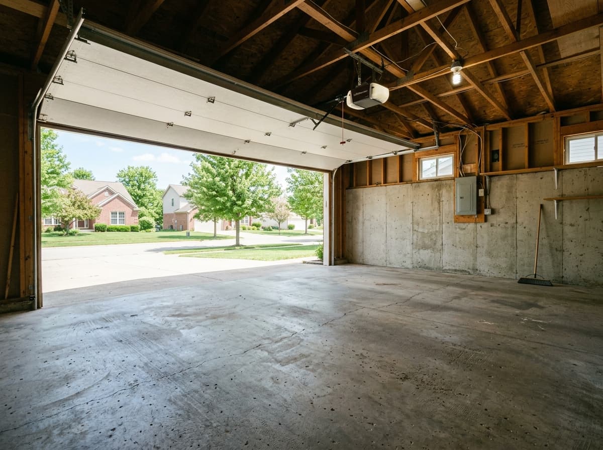 The same type of garage cleared out and swept after a cleanout